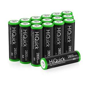 HiQuick 16Pcs 2800mAh NI-MH AA Rechargeable Batteries High Capacity 1.2V NI-MH Low Self Discharge Battery (Pack of 16) Sold by HiQuick