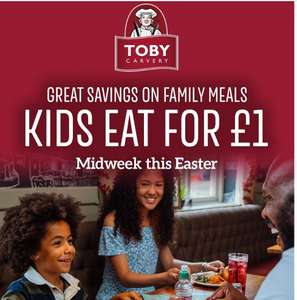 Kids Eat for £1 midweek with every Adult main meal (Voucher Code In App) @ Toby Carvery