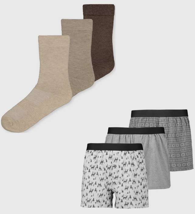 Extra Warm Walking Socks 3 Pack - £2.40 / Grey Fair Isle Jersey Boxers 3 Pack - £4.20 (Free Click & Collect) @ Sainsbury's TU