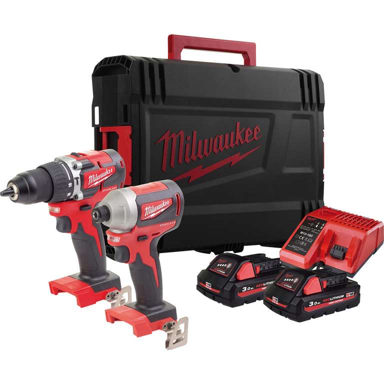 Milwaukee M18CBLPP2F-302X 18V Compact Brushless Combi and Impact Driver Twin Kit 2 x 3.0Ah High Output -£199.98 (+10% Via App) @ Toolstation