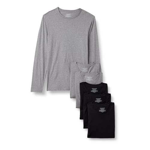 [6 Pack] Amazon Essentials Men's Slim-Fit Cotton Crew Neck Long Sleeve T-Shirts, Size Medium - 3 Colour Choices (Prime Exclusive)