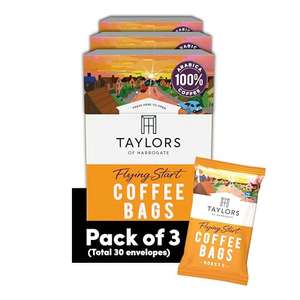 Taylors of Harrogate Flying Start Coffee Bags (10 Enveloped Bags Per Pack x 3 Packs = 30 Coffee Bags) - £5.40 S&S