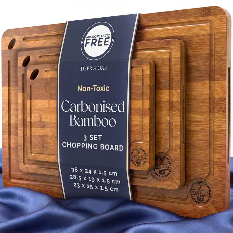 Deer & Oak 3-Piece Carbonised Bamboo Chopping Board Set – Pre-Oiled - With Voucher - Sold & FB Ideal Direct Ltd (Selected Accounts)
