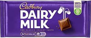 Cadbury Dairy Milk Chocolate Bar, 95g 85p / 81p subscribe and save @ Amazon