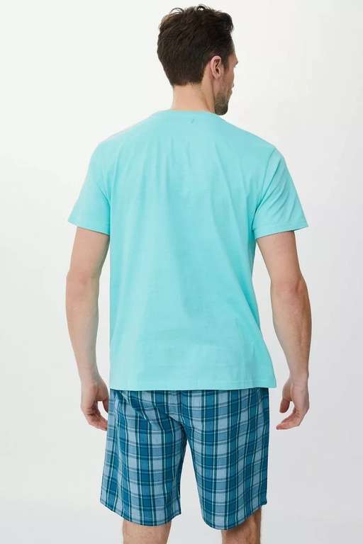 Tee And Woven Check Short PJ Set (M 