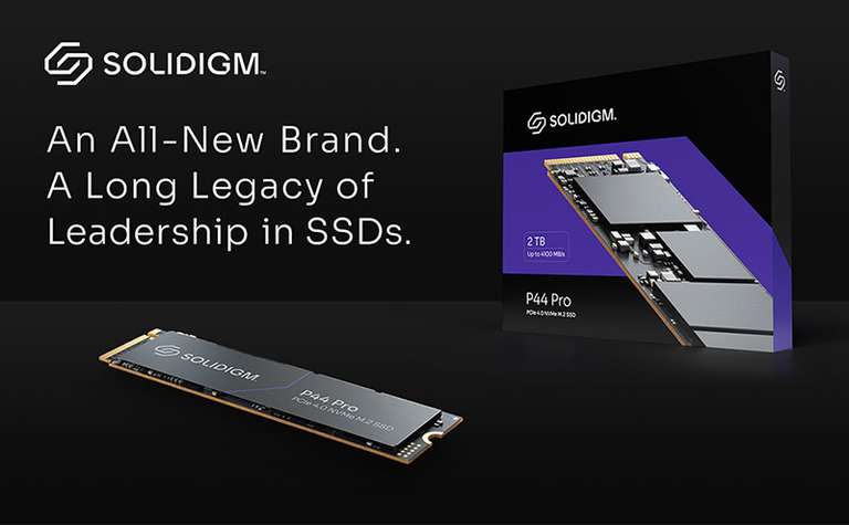 Solidigm P44 Pro 2TB PCIe NVMe Gen4 M.2 SSD 7,000MB/s, 176-Layer 3D TLC NAND Flash, DRAM, 1200 TBW - £129.99 + £3.49 delivery @ Ebuyer