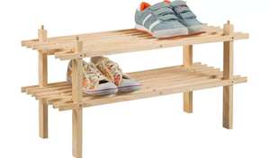 Shoe Storage Rack, Solid Wood Pine, Stackable, 2 Shelf - £5.60 With Code (Collection) @ Argos