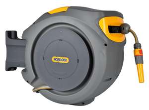 HOZELOCK - Auto Reel 20m wall-mounted hose reel: Easy to Install, Lock, Auto-rewind, Ready-to-use Reel With Nozzle, Fittings