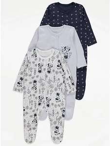 Disney Minnie Mouse Floral Print Navy Sleepsuits 3 Pack (Up to 6ibs only) £4 Free Collection @ George (Asda)