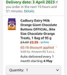 Cadburys Dairy Milk Giant Chocolate Orange Buttons £1.17 (99p at via S&S and extra 10% off added at checkout) @ Amazon