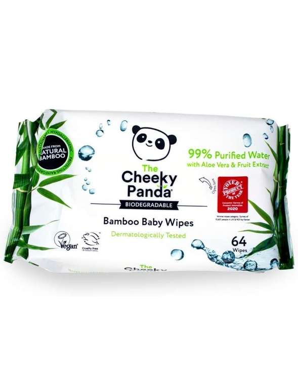 The Cheeky Panda Bamboo Biodegradable Baby Wipes | 99% Purified Water, Suitable for Sensitive Skin | Dermatologically Tested (85p/95p S&S)