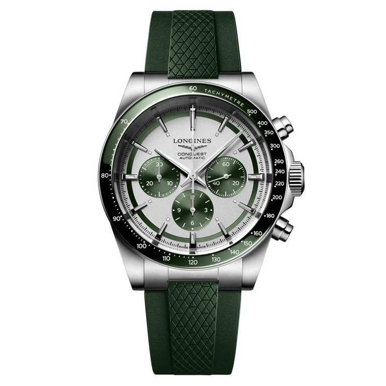 Longines Conquest 42mm Green Rubber Strap Chronograph Automatic Men’s Watch