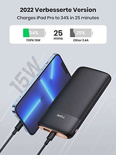 TOPK 3A 10000mAh USB C Portable Charger with LED Display PowerBank 15W - £11.99 With Voucher @ TOPKDirect / Amazon