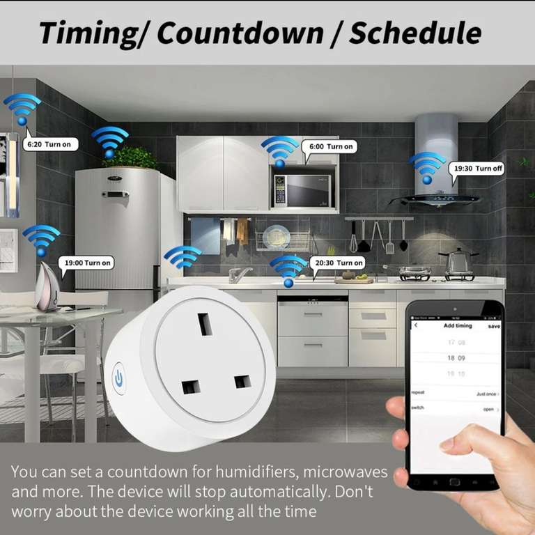 16A Smart Plug - Tuya WIFI Timing Socket UK Plug Outlet Smart Home Power Outlet Power Monitor Work with Alexa Socket sold by sixwgh