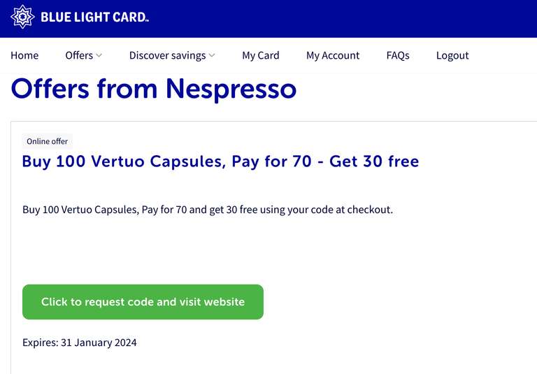 BLC Nespresso Vertuo offer - Buy 100 Vertuo Capsules, Pay for 70 - Get 30 free