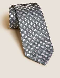 M&S Collection Slim Daisy Print Pure Silk Tie (Green Mix) - £5 (Free Click & Collect) @ Marks & Spencer