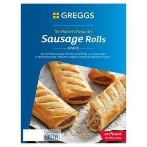 Greggs 4 Sausage Rolls 427g, Bonuscard price - £2 @ Iceland