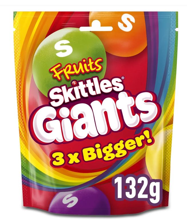 Skittles Giants Fruit Flavoured Sweets Sharing Pouch 132g (68p/65p S&S)