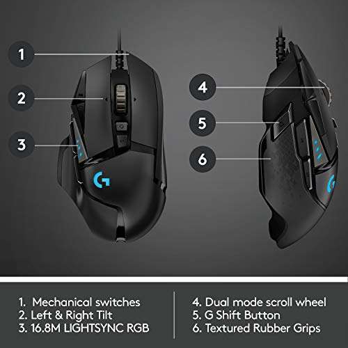 Logitech G502 HERO High Performance Wired Gaming Mouse, HERO 25K Sensor, 25,600 DPI - £24.49 With Applicable Voucher @ Amazon