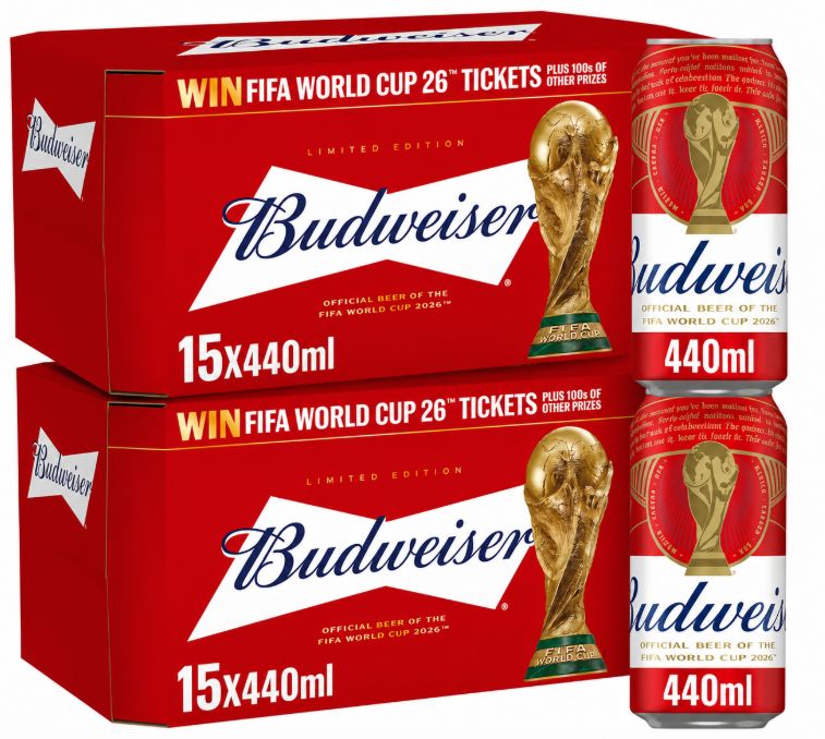 2x Budweiser Lager Beer Cans, 15 x 440ml (30 Cans) With discount at checkout / £16.06 with max S&S
