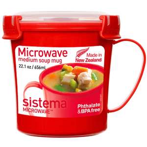 Sistema Microwave Soup Mug, 656ml Microwave Food Container with Steam-Release Vent, BPA-Free - Red/Clear