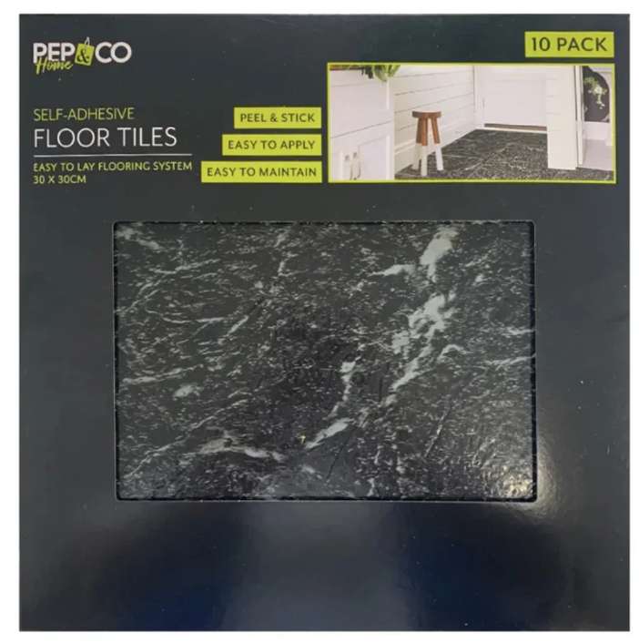 Pep&Co self adhesive floor tiles black marble only £5 per pack of 10 @ Poundland Festival Park