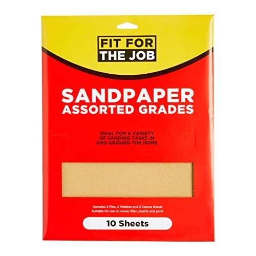 Fit For The Job 10 Sheets Sandpaper Assorted Grades for Sanding Wood - £1.99 @ Amazon