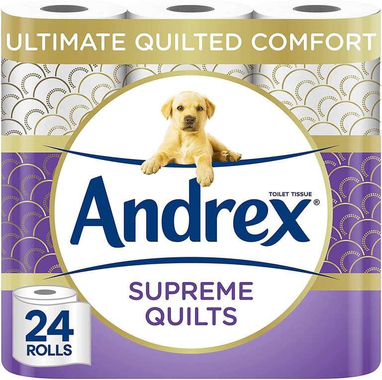 Andrex Supreme Quilts Quilted Toilet Paper - Toilet Roll Pack - 25% Thicker Than Before 24 pack - £12.66/£11.33 w/voucher on Sub & Save