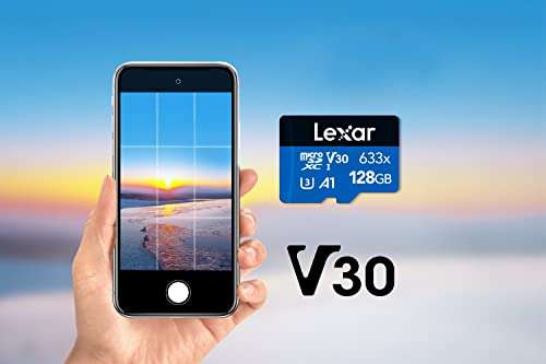 Lexar 633x 128GB Micro SD Card, microSDXC UHS-I Card + SD Adapter, microSD Memory Card up to 100MB/s Read, A1, Class 10, U3, V30