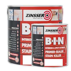 Zinsser BIN Primer Sealer White Paint - 1L Plus 2.5L Tin - via App First Order Discount - Free Click & Collect