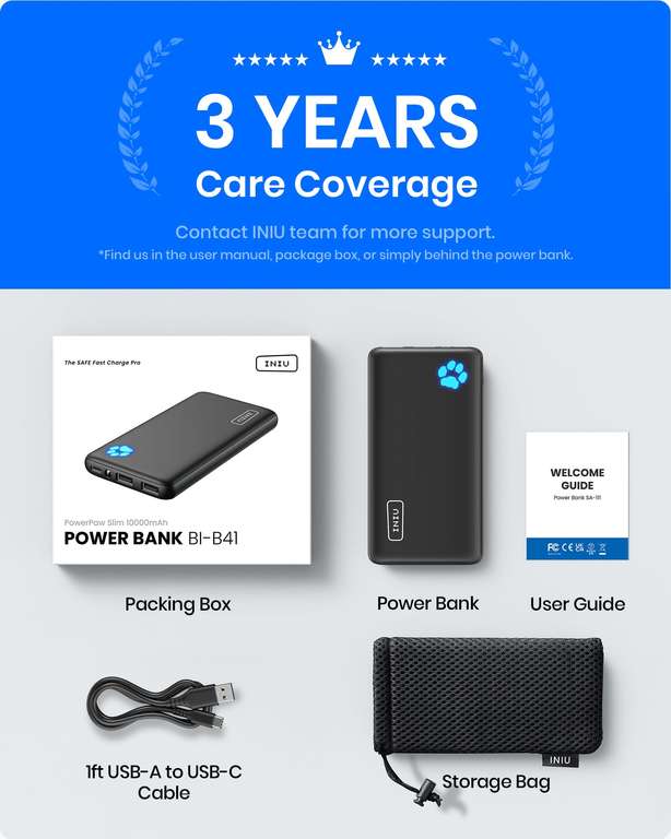 INIU Portable Charger 10000mAh Slimmest & Lightest High-Speed USB C Input & Output - (with voucher & code) Sold by Topstar Getihu / FBA