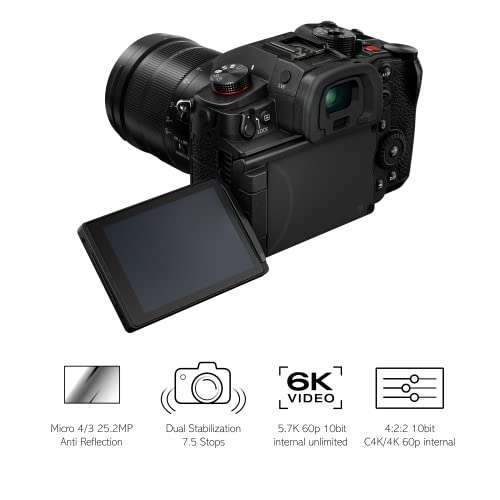 Panasonic LUMIX GH6, 25.2 MP Mirrorless Camera with 5.7K 60 fps/4K 120 fps, Unlimited C4K/4K 4:2:2 10-Bit Video Recording With Voucher