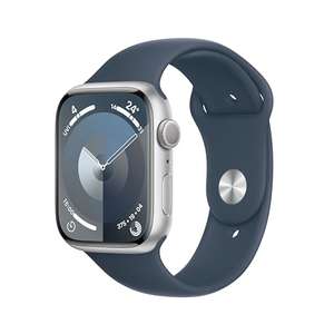 Apple Watch Series 9 [GPS 45mm] Smartwatch with Silver Aluminum Case with Storm Blue Sport Band