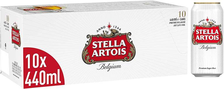 Stella Artois Premium Lager Beer Can, 10x440ml : 3 packs of 10 for £21 Usually dispatched within 1 to 3 weeks @ Amazon