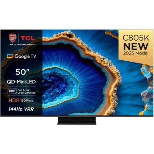 TCL C805 50C805K QD-Mini LED 4K Television - Black - w/Code, Sold By Marks Electrical (UK Mainland)