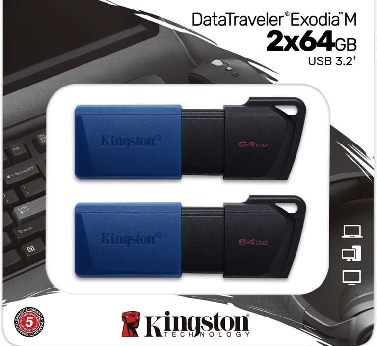 Kingston DataTraveler Exodia M DTXM/64GB-2P 2 Pieces USB 3.2 Gen 1 £5.39 @ Amazon