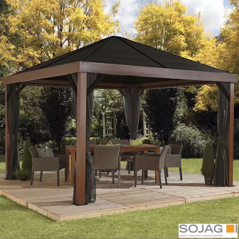 Sojag Valencia 12ft x 12ft Wood Look Sun Shelter with Galvanised Steel Roof + Insect Netting - £1,099.99 @ Costco (Membership Required)