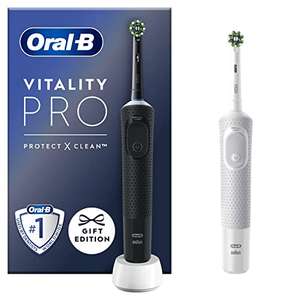 Oral-B Vitality Pro 2x Electric Toothbrushes, 2 Toothbrush Heads, 3 Brushing Modes Including Sensitive Plus, 2 Pin UK Plug, Black & White