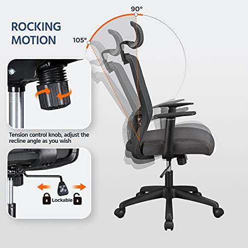Yaheetech Ergonomic Office Chair Adjustable Computer, Heavy Duty Mesh Swivel with Armrests/Headrest £44.99 With Voucher @ Yaheetech / Amazon