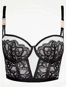 Entice Bright Pink / Black Balcony Sheer Lace Non-Padded Longline Bra - Free Click & Collect