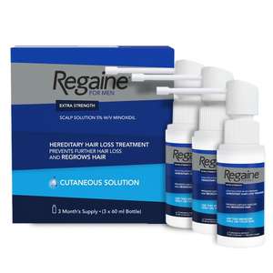 Regaine for Men Extra Strength Scalp Solution for Hair Regrowth (3x 60ml) with 5% Minoxidil £46.21/£35.94 with max S+S and voucher