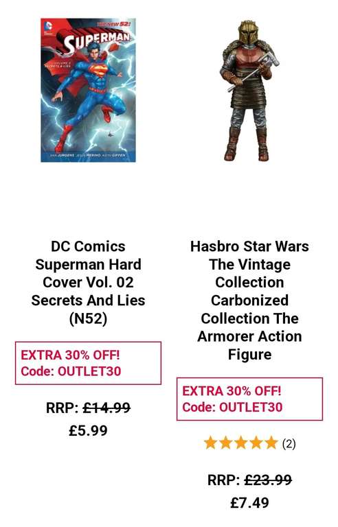 Extra 30% off outlet sale prices for Collectibles with code. Includes marvel, LOTR, Dr who, Harry potter, star wars, game of thrones & more