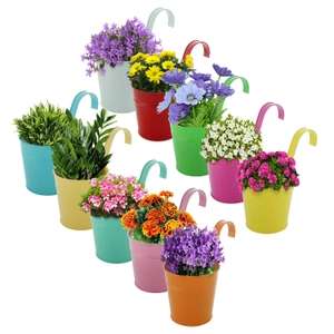 Set of 10 Coloured Metal Hanging Flower Pot