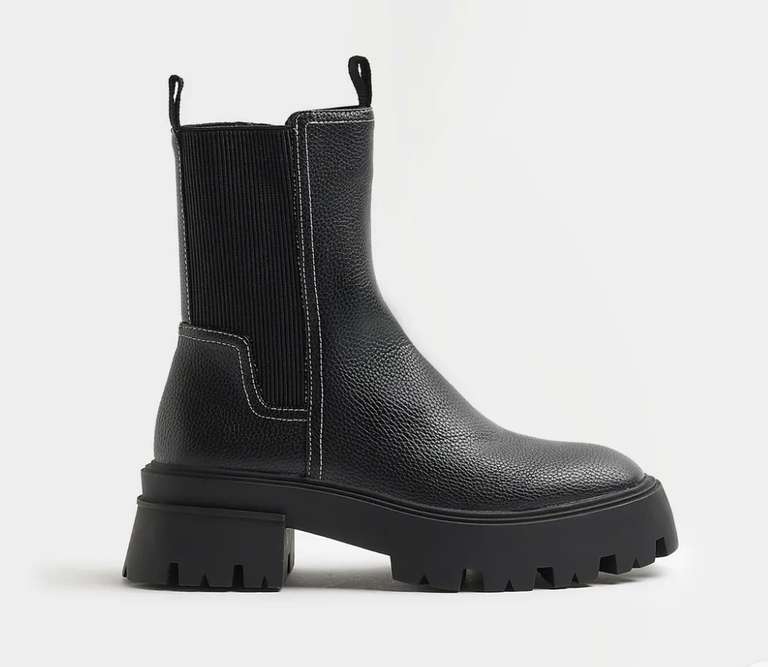 River Island Womens Chunky Boot Black Elastic Ankle Zip Closure Casual Shoes £15 + free delivery @ Riverislandoutlet / Ebay