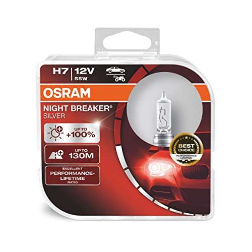 Osram Night Breaker Silver H7 halogen headlight bulb, +100% more brightness duo box (2 lamps) - £10.99 @ Amazon