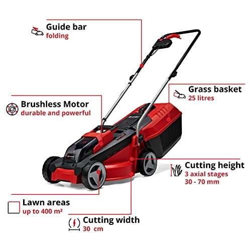 Einhell Power X-Change 18/30 Cordless Lawnmower With Battery and Charger - 18V