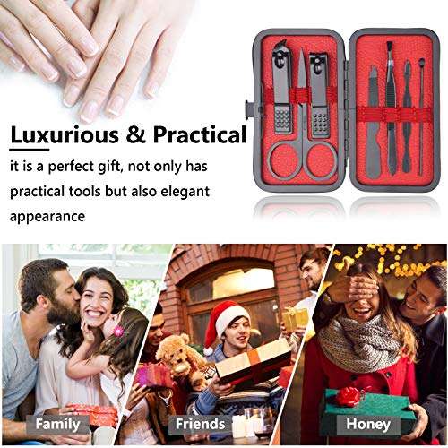 Black or Pink 7 pcs Professional Manicure Set, Nail Scissors & Eyebrow Grooming Kit, Luxurious Leather Case Sold by Petit Wudong
