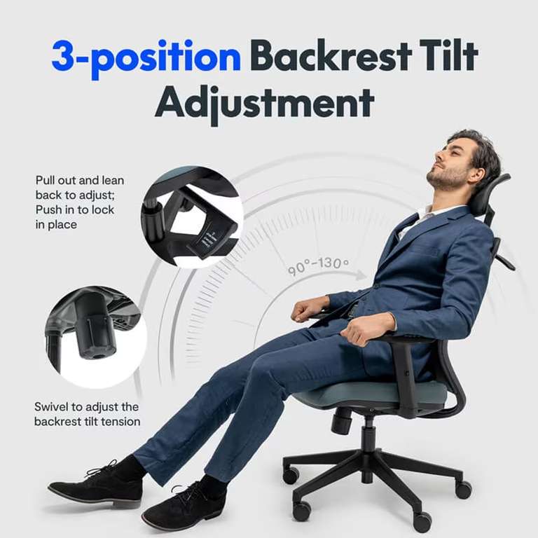 Flexispot BS3 Ergonomic Resilient Swivel Office Chair - Black or Blue - Use Code
