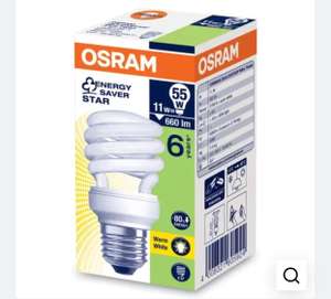 Osram 12W E27 ES CFL Twist Bulb - Warm White £1 + Free click and collect / £4.95 UK Mainland delivery @ Robert Dyas