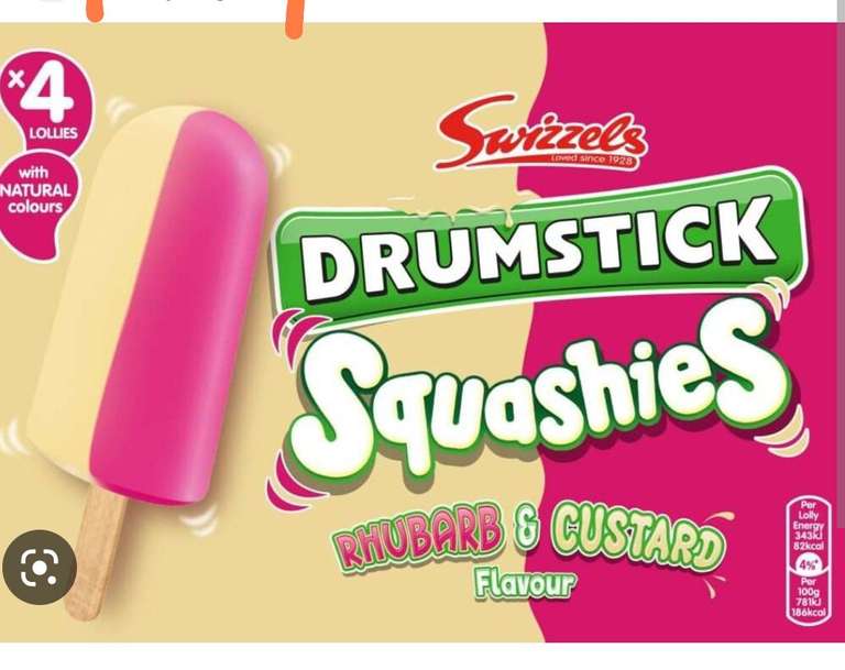 Swizzels Drumstick Rhubarb & Custard Squashies Ice Lollies 4 pack - 3 packs for £1 at Farmfoods Kirkintilloch